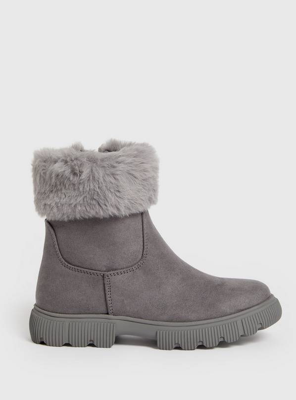 Grey boots with fur trim sale