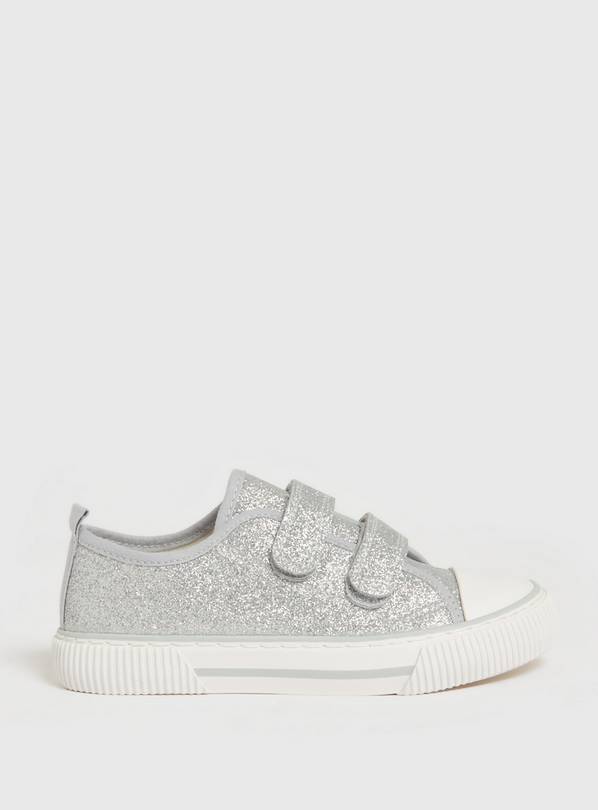 Silver Glitter Canvas Trainers 9 Infant