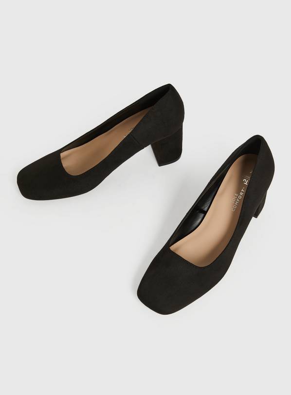 Black court shop shoes block heel