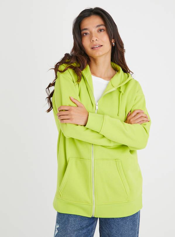Lime Green Oversized Zip Through Hoodie XL