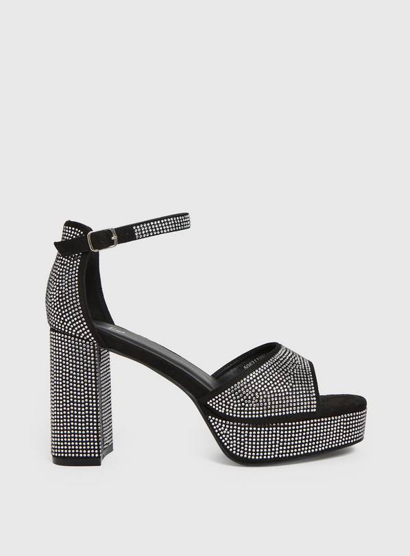 Silver diamante platform outlet heels