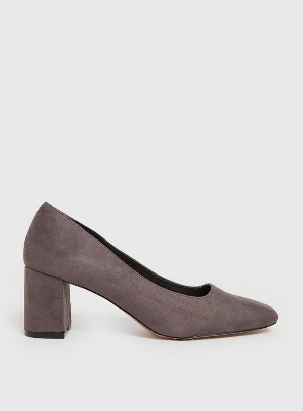 Grey block cheap heel pump