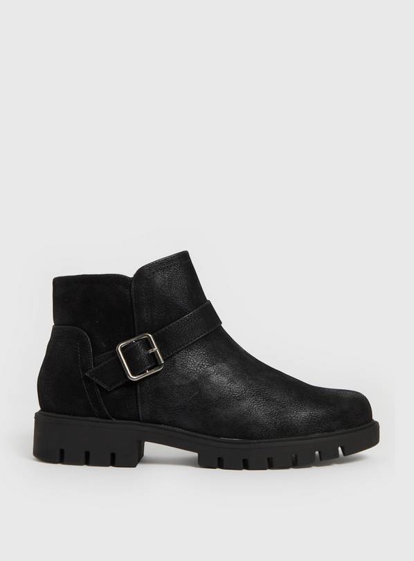 Black Faux Suede Buckle Ankle Boots 8