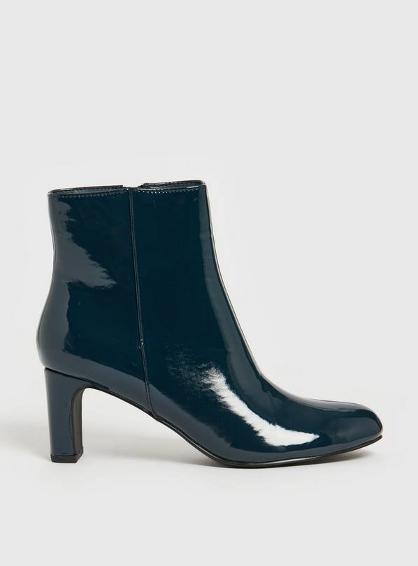 Navy Faux Patent Leather Heeled Boots 8