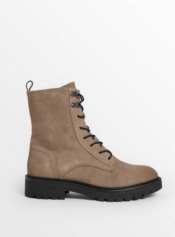 Taupe Lace Up Genuine Suede Ankle Boots 3