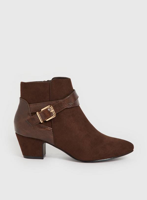 Brown Faux Suede Heeled Boots 6