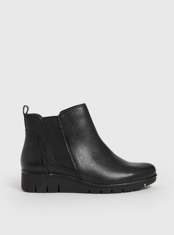 Sole Comfort Black Leather Wide Fit Wedge Boot 3