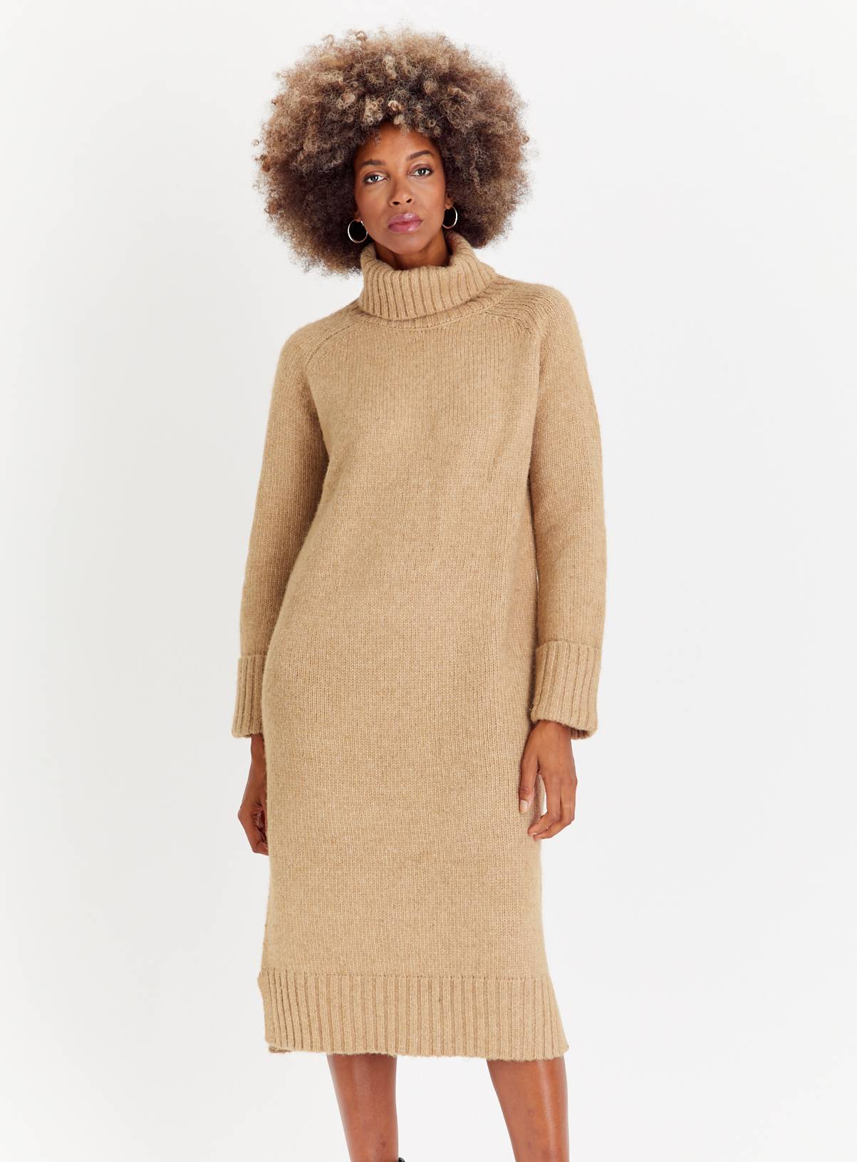 Camel Roll Neck Knitted Dress 8 - Image 1