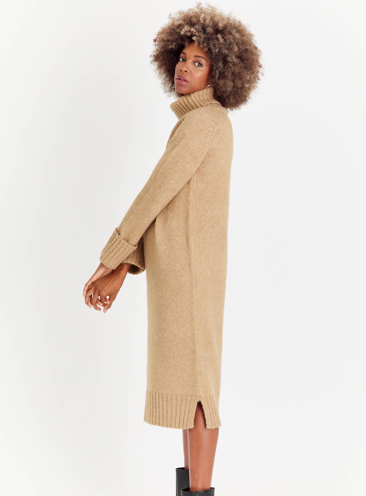 Camel Roll Neck Knitted Dress 8 - Image 2