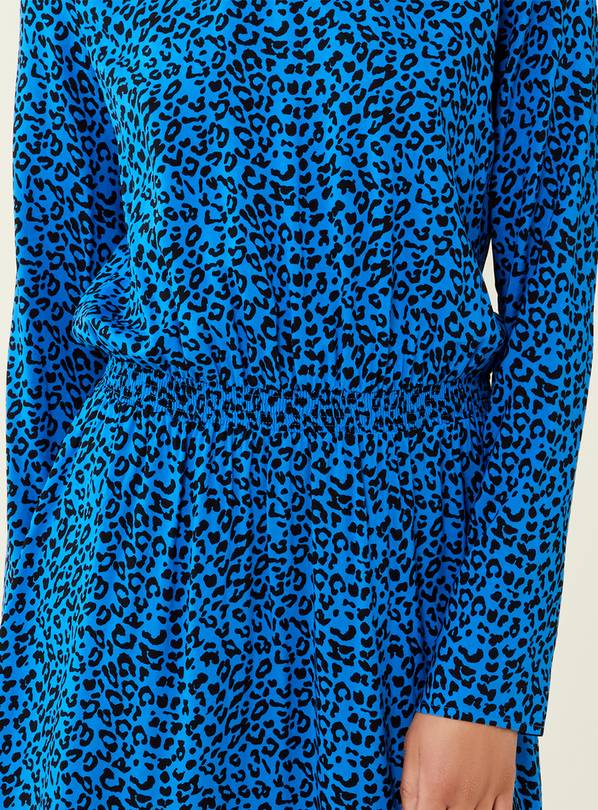 FINERY Theo Blue Leopard Print Dress 14