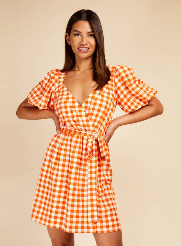 LITTLE MISTRESS Orange Gingham Mini Dress 16