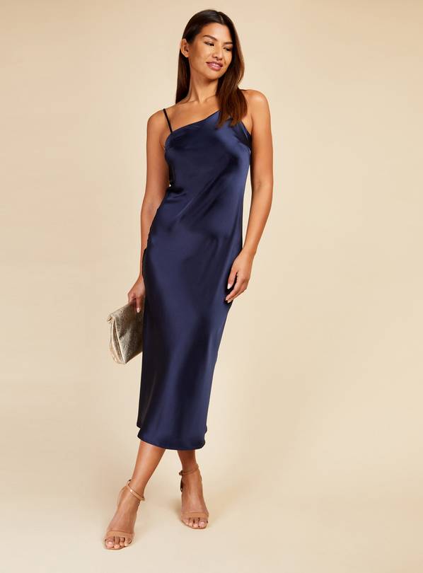 LITTLE MISTRESS Navy Satin Midi Dress 12