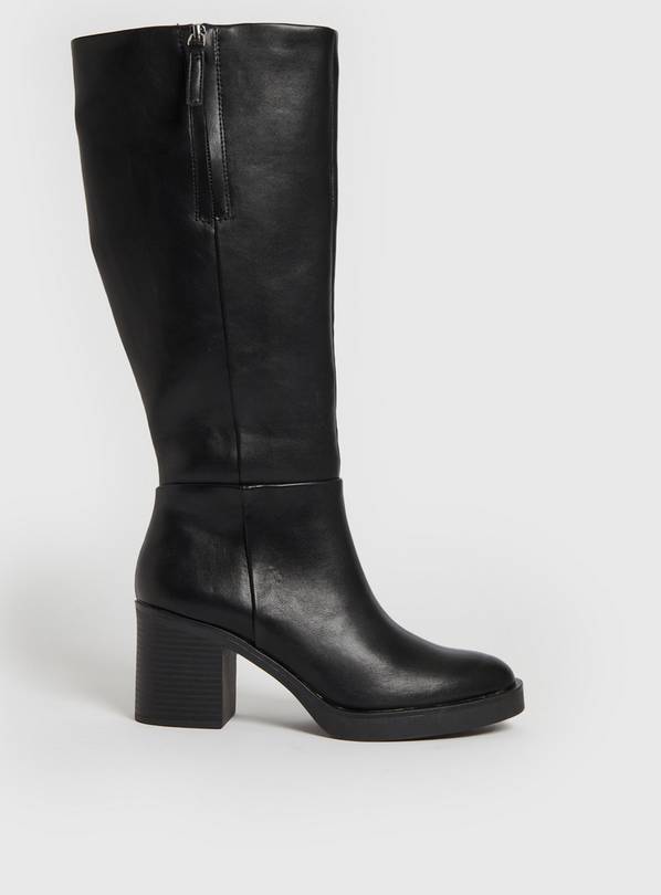 Black Faux Leather Block Heel Boots 8