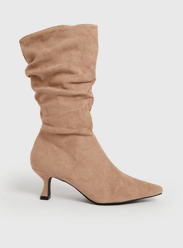 Taupe Faux Suede Heeled Boots 6