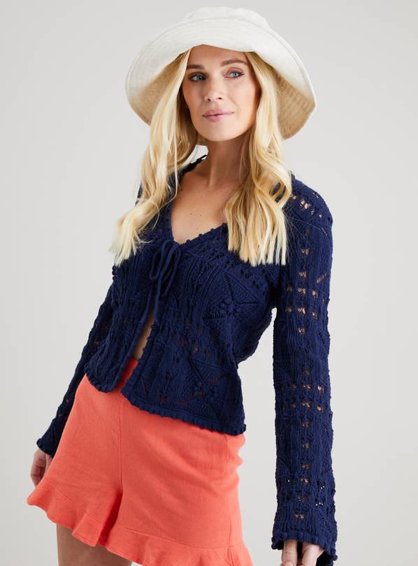 Buy Navy Pointelle Knit TieFront Cardigan 24 Cardigans Argos