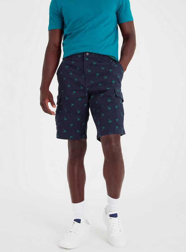 Blue Palm Print Cargo Shorts 44