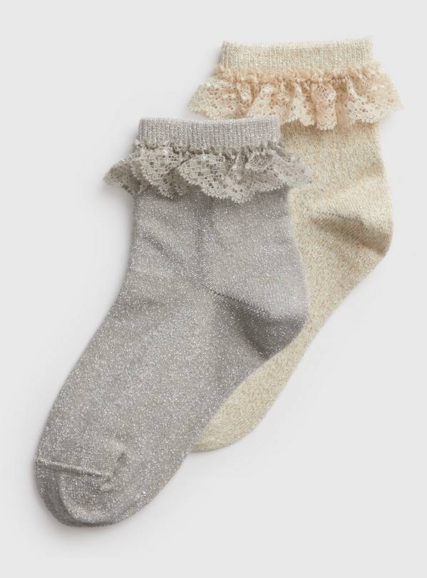 Buy Gold & Silver Glitter Lace Frill Socks 2 Pack 3-5.5