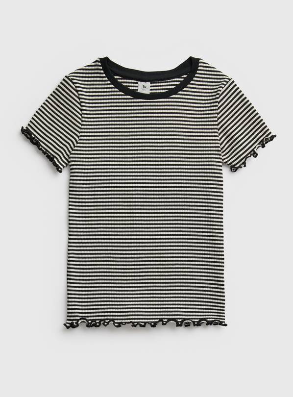 Buy Mono Stripe Ribbed Lettuce Hem T-Shirt 8 years | Tops and t-shirts ...