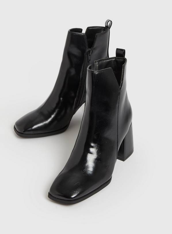 Black patent shop square toe boots