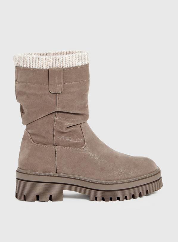 Taupe Faux Leather Knit Cuff Boots 6
