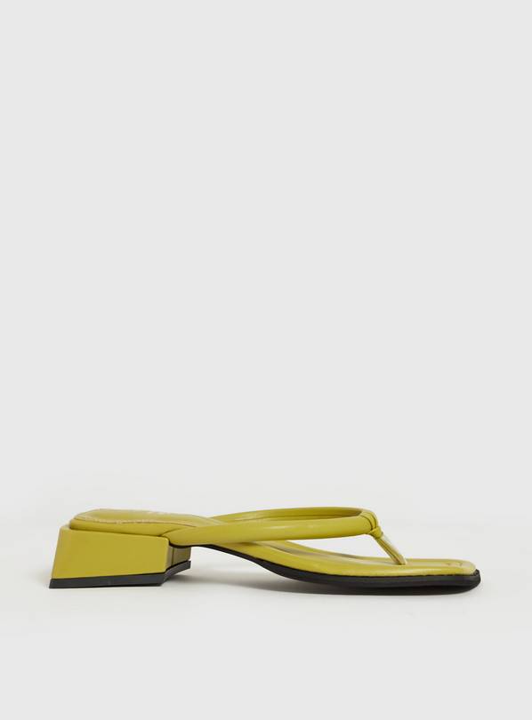 Green Square Toe Post Heeled Sandals - 5