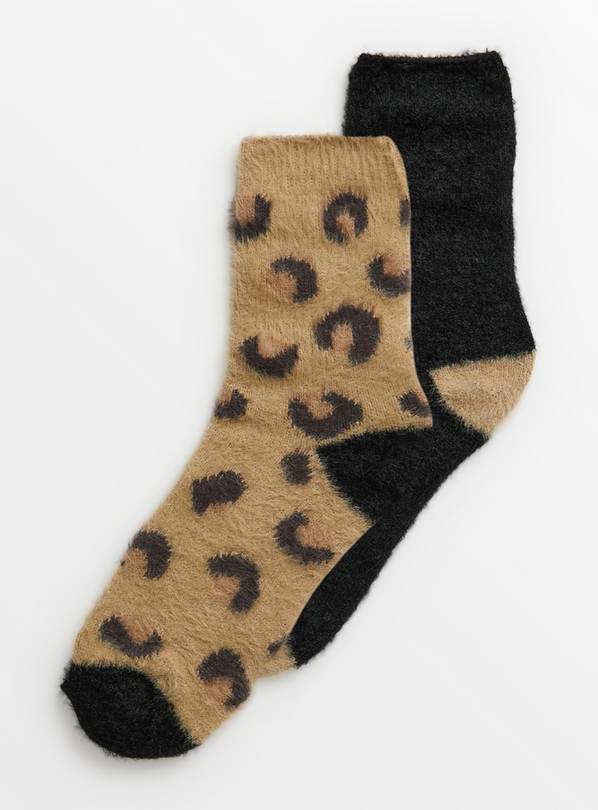 Leopard Print Cosy Socks 2 Pack 4-8