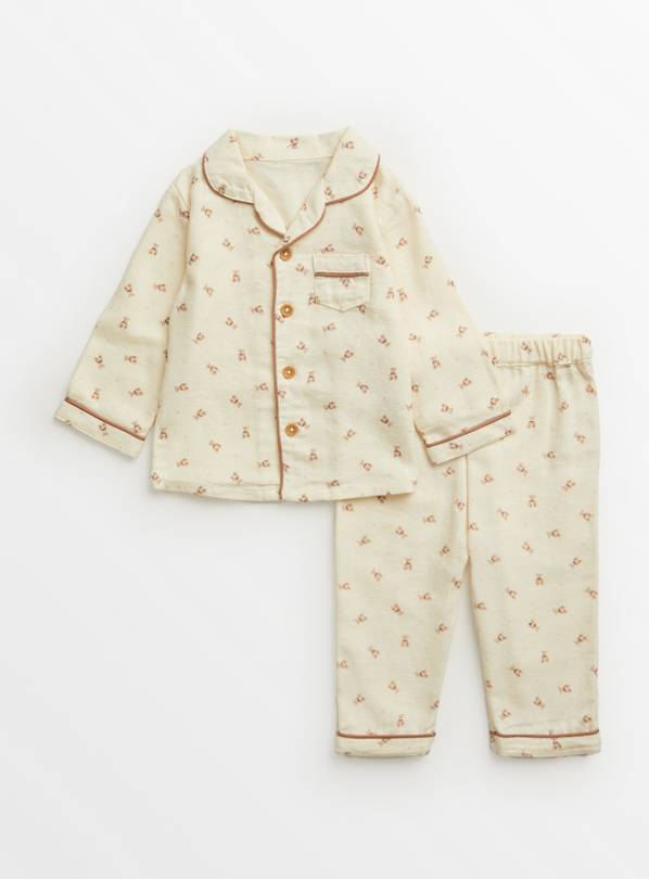 Cream Teddy Bear Woven Traditional Pyjamas Up to 3 mths