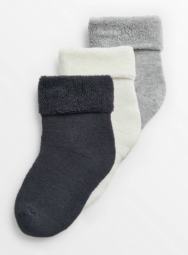 Buy Navy, Grey & Cream Terry Socks 3 Pack 6-12 months | Socks and ...