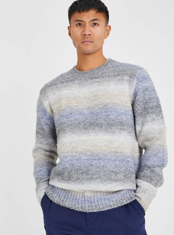 Grey Ombre Stripe Jumper With Wool L