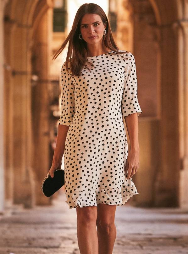 Polka Dot Short Sleeve Midi Shirt Dress, SOSANDAR