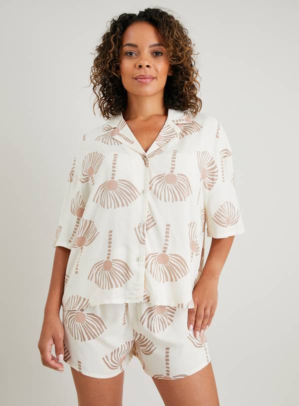 Cream Palm Print Traditional Shortie Pyjamas 22