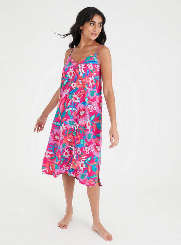 Buy Bright Pink Floral Chemise Nightdress 16, Nightdresses