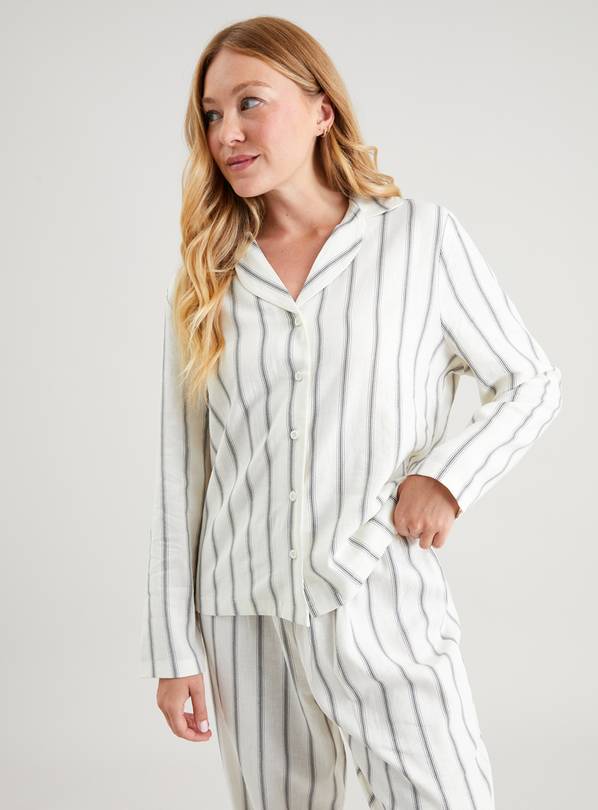 Cream & Grey Stripe Linen-Rich Traditional Pyjamas 16