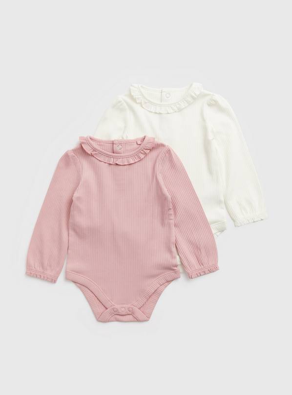 Pink & Cream Ribbed Frilly Collar Bodysuit 2 Pack 18-24 months