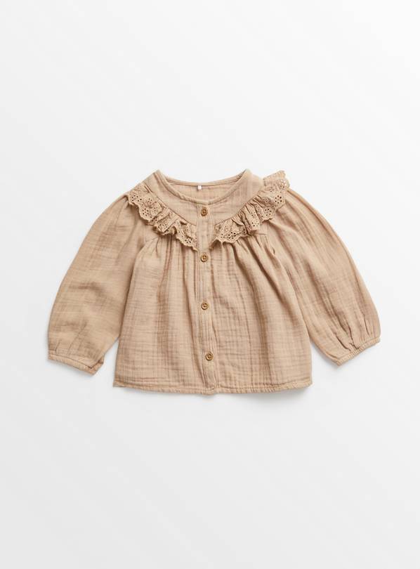 Brown Woven Gauze Broderie Blouse 2-3 years