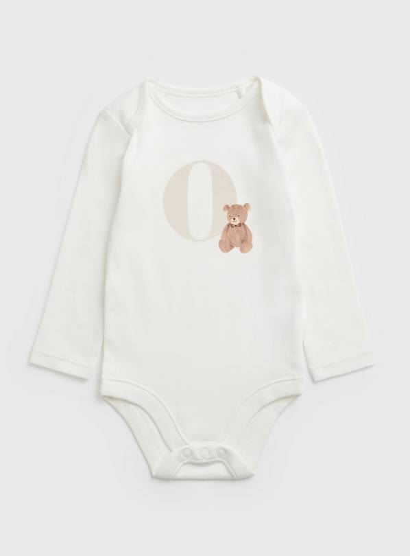 White Teddy Bear O Initial Bodysuit Newborn