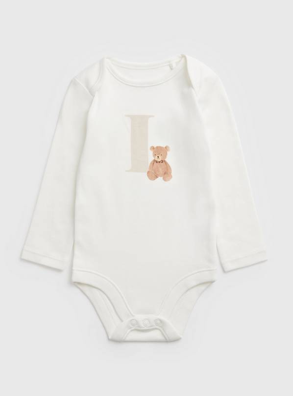 White Teddy Bear I Initial Bodysuit - Up to 1 mth