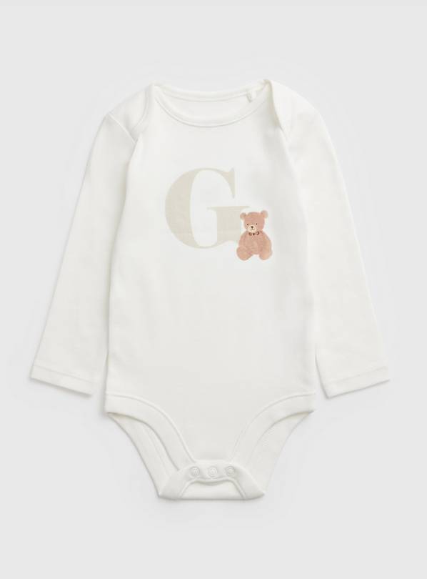 White Teddy Bear G Initial Bodysuit Newborn