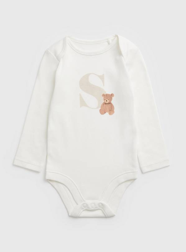 White Teddy Bear S Initial Bodysuit Newborn