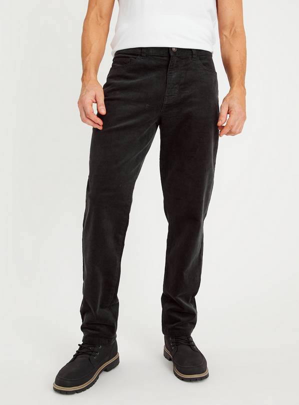Charcoal Straight Leg Corduroy Trousers With Stretch 36R