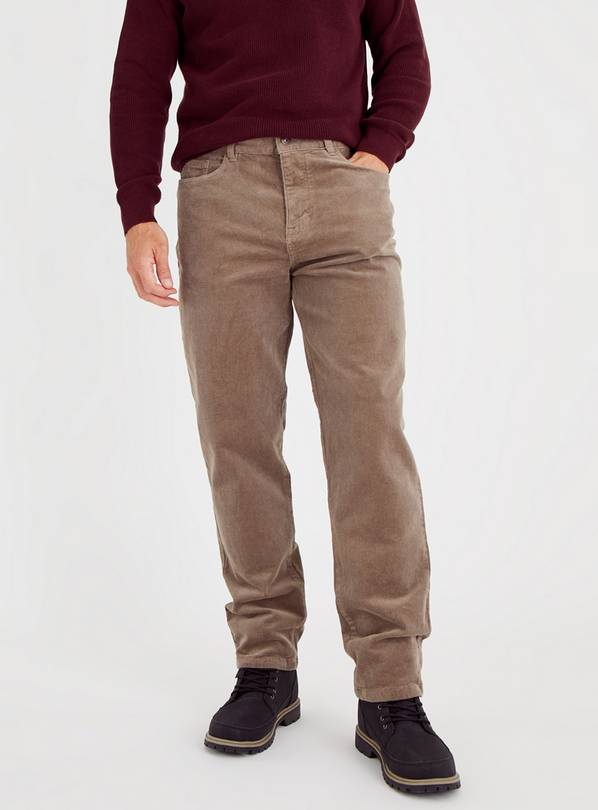 Neutral Straight Leg Corduroy Trousers With Stretch 34R