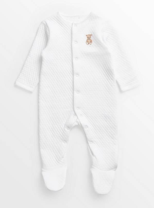 White Quilted Teddy Bear Sleepsuit 6-9 months