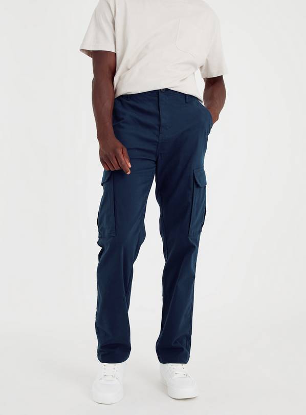 Navy Straight Leg Cargos With Stretch 34S