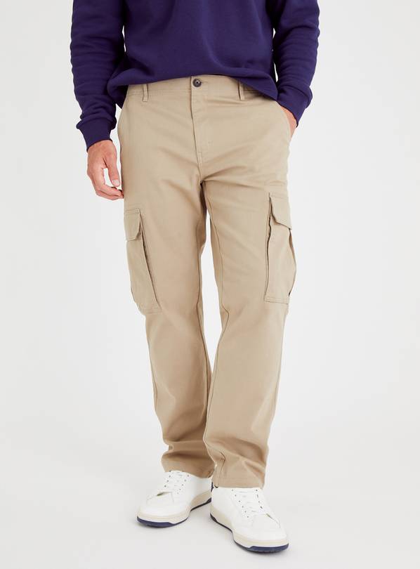Stone Straight Leg Cargo Chinos With Stretch 40S