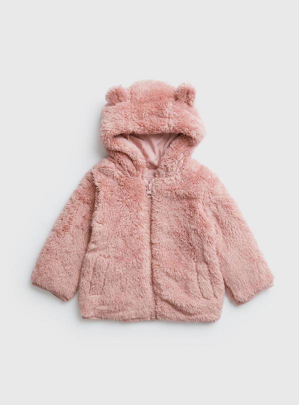 Pink Fluffy Hooded Jacket 9-12 months