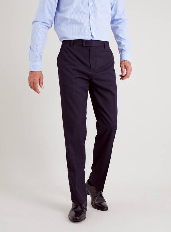 Navy Tailored Fit Gabardine Trousers  W32 L31