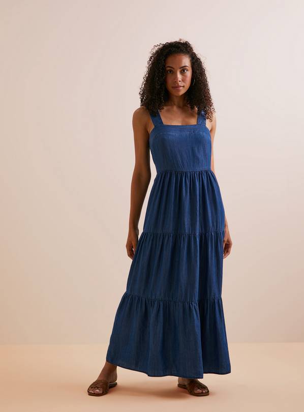 Denim tiered outlet maxi dress