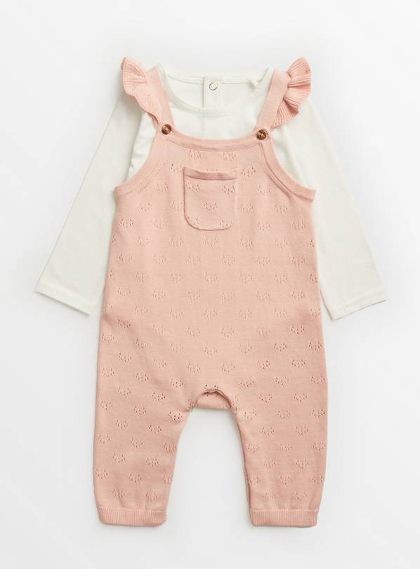 Pink Pointelle Dungarees & Cream Bodysuit Up to 1 mth