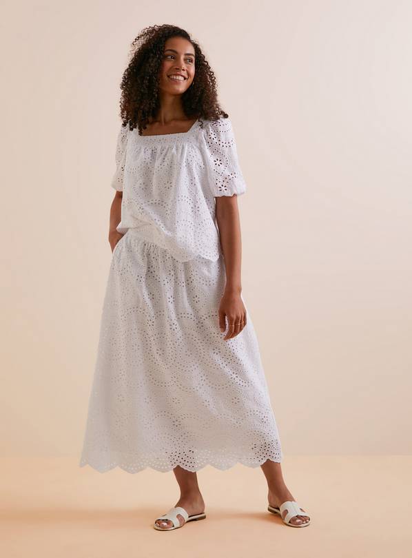 White maxi cheap skirt broderie