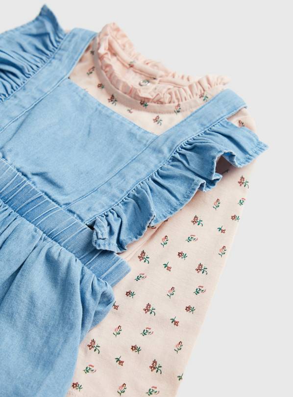 Floral Denim Pinafore Dress